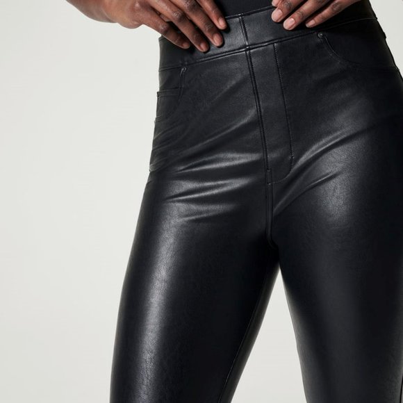 Spanx Ankle Skinny Pant Black Faux Leather Petite Medium NWT - Picture 3 of 11